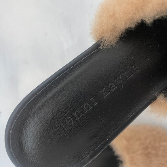 Jenni Kayne Shearling Mules Slip On Flats Semi-Pointed Toe Tan - Picture 3 of 9